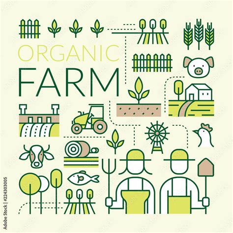 Organic Farm Line Icons Set Agriculture Farmers Plantation Stock