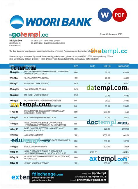 Download Woori Bank Business Statement Template Free Fonts