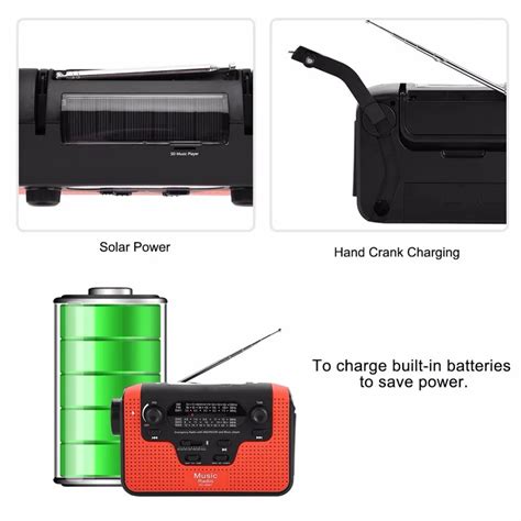 Rouge Radio Solaire Fm Am Sw Manivelle Musique Tf Bluetooth