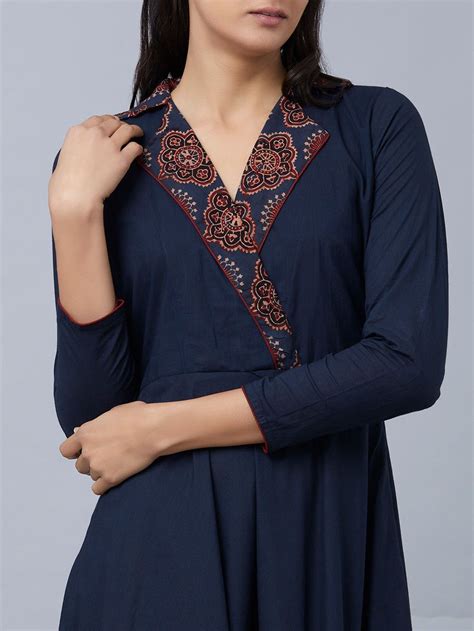 Buy Blue Ajrakh Printed Cotton Mul Dress Online At Theloom Long Kurti