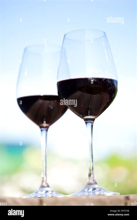 Two Glasses With Red Wine Outside On Nature Background Stock Photo Alamy