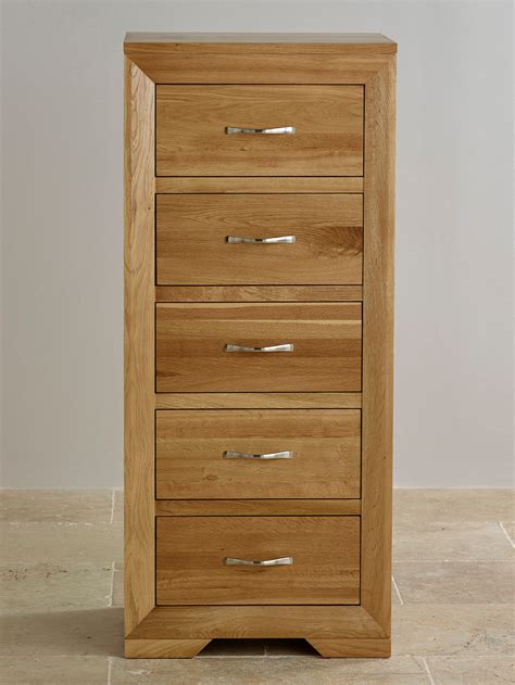 Bevel Natural Solid Oak Tall Drawer Chest Bedroom Furniture