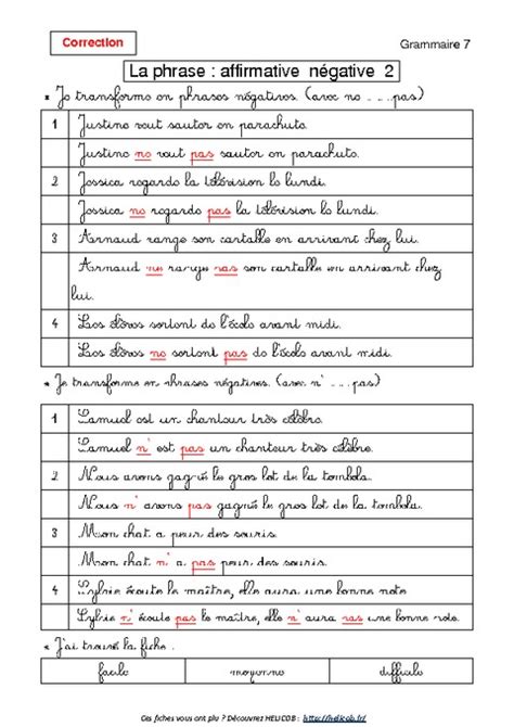 Phrase Affirmative Phrase N Gative Ce Grammaire Exercices