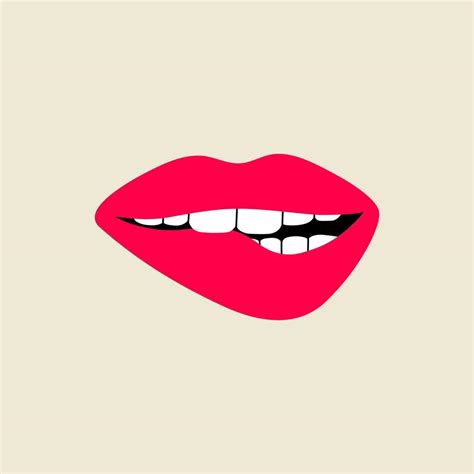 Open Female Human Mouth Lip Biting With Teeth In Modern Flat Line