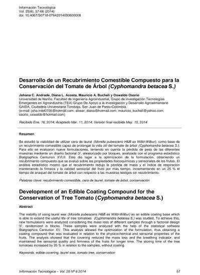 Desarrollo De Un Recubrimiento Comestible Compuesto Para La