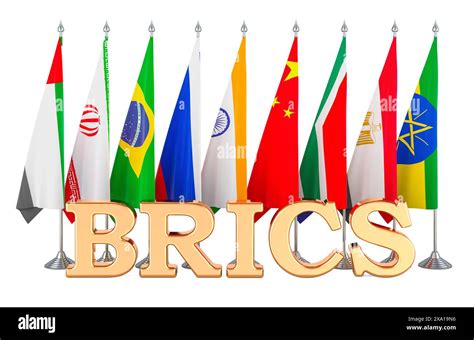 Brics Summit Flags With All New Members Brics 3d Rendering Isolated On