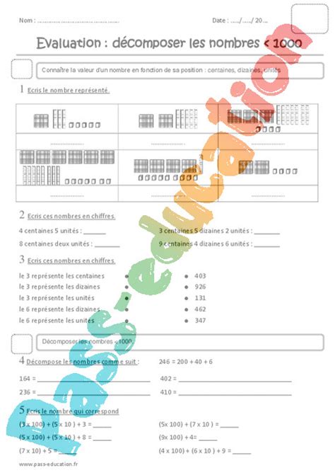 Evaluation Nombres Jusqu à 9 999 Ce2 Bilan Et Controle Corrigé Pdf à Imprimer