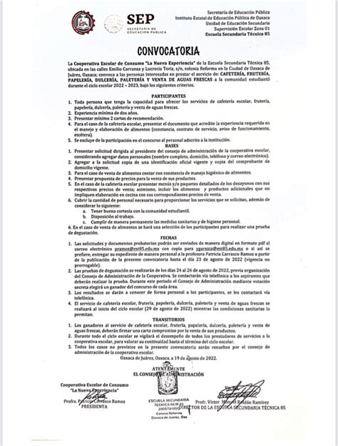 Convocatoria Cooperativa Escolar Ciclo Escolar 2022 2023 Escuela