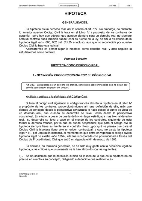 Fuentes 5 Hipoteca HIPOTECA GENERALIDADES La Hipoteca Es Un Derecho