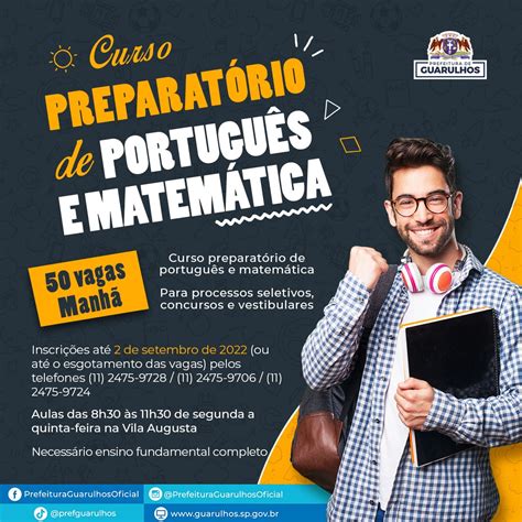 Curso preparatório de português e matemática tem 50 vagas abertas em