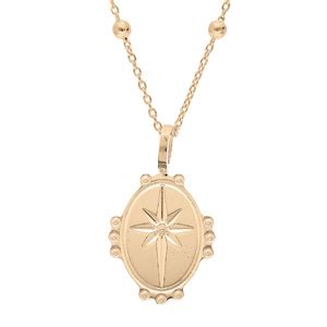 Collier En Plaqu Or Cha Ne Avec M Daille Ovale Mm Contour Perl E Ert