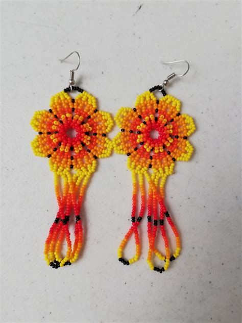 Floral Huichol Earrings Huichol Earrings Mexican Peyote Etsy