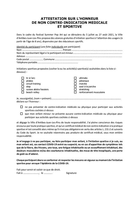 Calam O Attestation Non Contre Indication Medicale Sportive