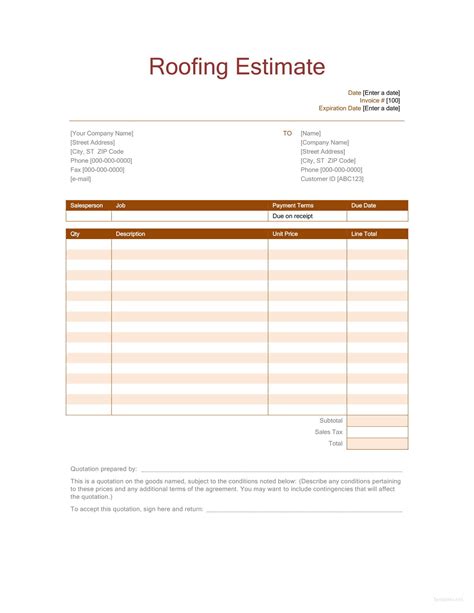 Roofing Estimate Excel Template Web This Free Roof Invoice Template