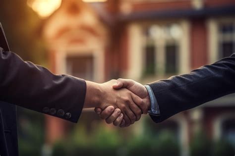 Premium AI Image Two People Shaking Hands In Front Of A House