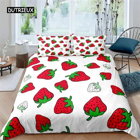 Strawberry Duvet Cover Set Girl King Size Comforter Cover Set Red