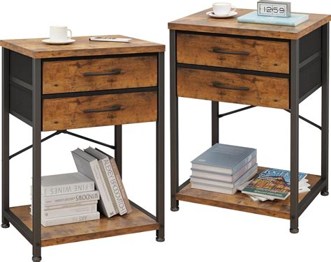 Amazon LINGMI Bedside Table Set Of 2 Small Nightstand 2 Drawer