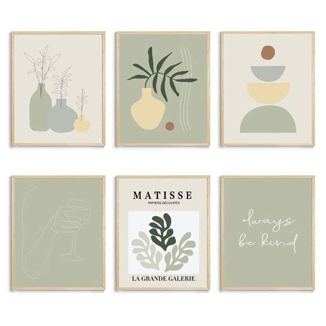 Sage Green Posters For Room Aesthetic Green Matisse And Boho Wall Art