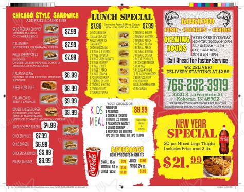 Menu at Kokomo Fish Chicken and Gyros restaurant, Kokomo