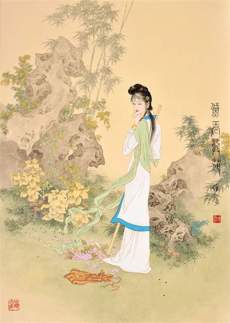 黛玉葬花 项维仁工笔人物画官方网站 Chinese Art World Famous Paintings Thai Art