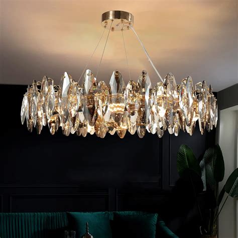 Ahxiaozn Modern Led Crystal Chandelier Luxury Sparkling Egg Shaped