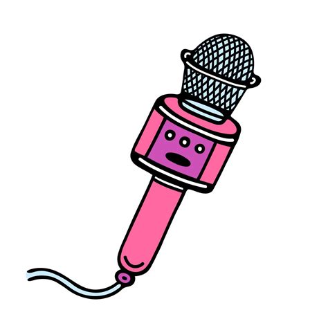 Pink Microphone Vector Icon Cute Device With A Wire Hand Drawn