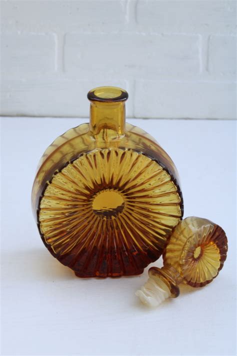 Mcm Vintage Empoli Glass Bottle W Stopper Amber Glass Decanter Mod Sun Rays Starburst