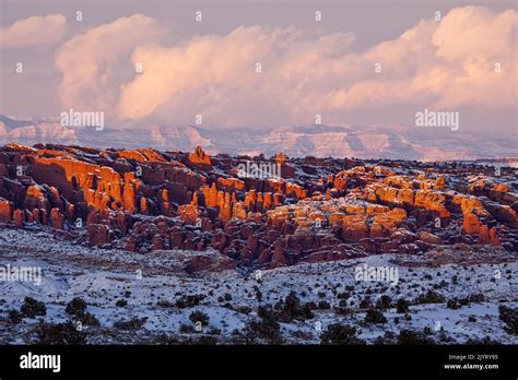 Snowy Fiery Furnace viewed from the south with the snow-capped Book ...