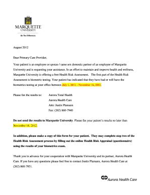 Fillable Online Marquette Dear Primary Care Provider Marquette Fax