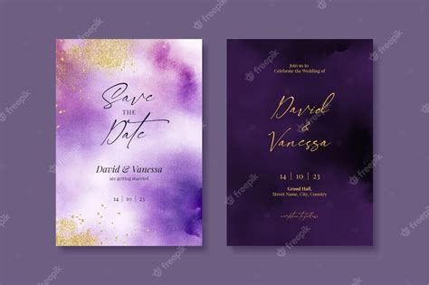 Premium Psd Purple And Gold Wedding Invitation Card Set Template