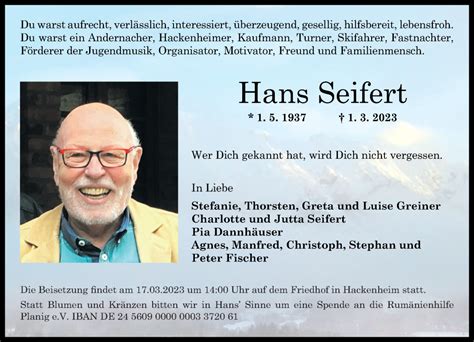 Traueranzeigen Von Hans Seifert Rz Trauer De