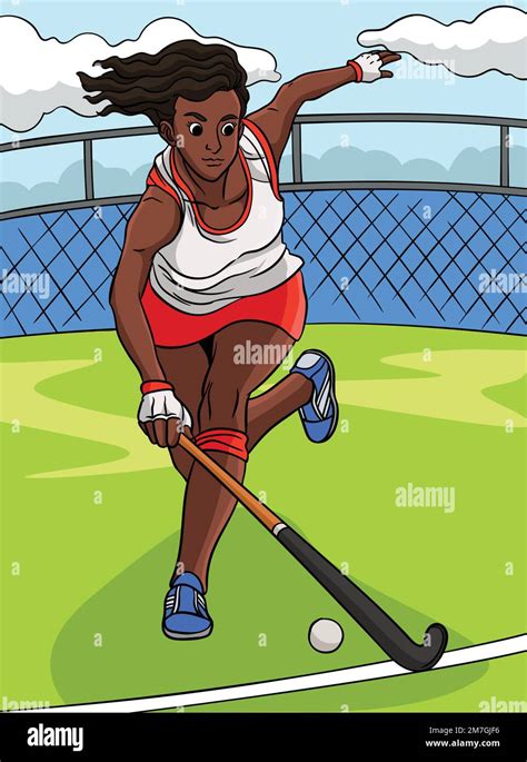 Field Hockey Colored Cartoon Illustration Stock Vector Image And Art Alamy