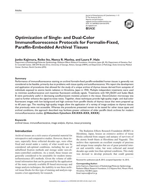 Pdf Optimization Of Single And Dual Color Immunofluorescence