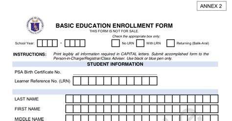 [Printable] Basic Education Enrollment Form of DepEd