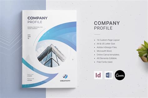 Creative Blue Company Profile Template 16 Pages A4 And Us Letter Size