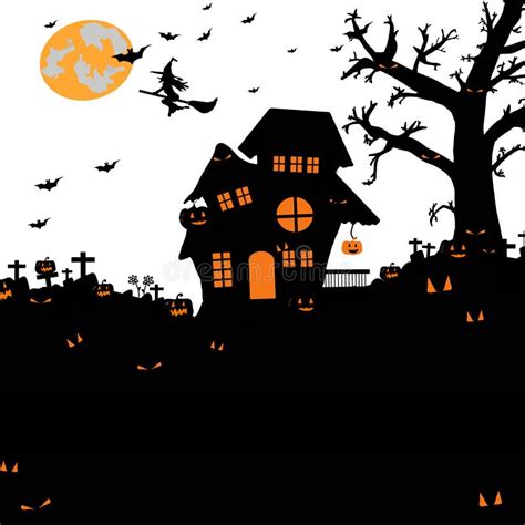 Halloween Night Background With Silhouette Of Naked Trees Tomb Stock Illustration