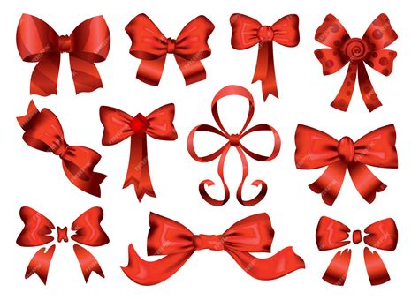 Большой набор красных подарочные банты с лентами. иконы с декоративным ...
