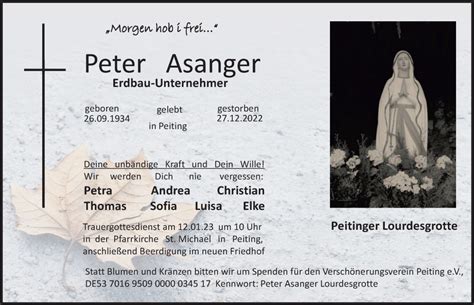 Traueranzeigen Von Peter Asanger Augsburger Allgemeine Zeitung