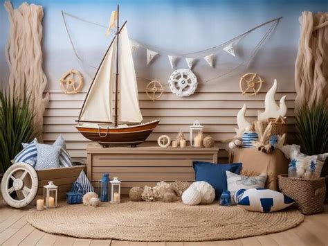 Mehofond Nautical Sailboat Rudder Backdrop Boy Birthday Blue Ocean Cake