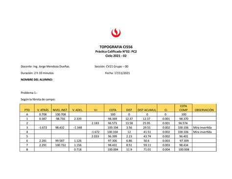 Pc Topo Topografia Ci Pr Ctica Calificada N Pc Ciclo