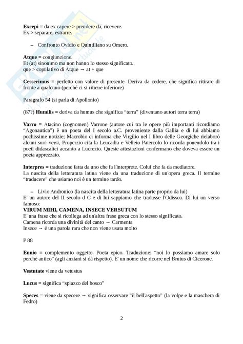 Concetti Base Appunti Di Letteratura Latina