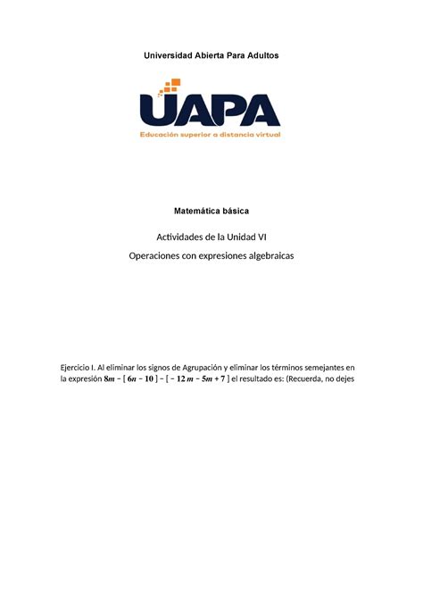 Asignacion Vi Universidad Abierta Para Adultos Matem Tica B Sica