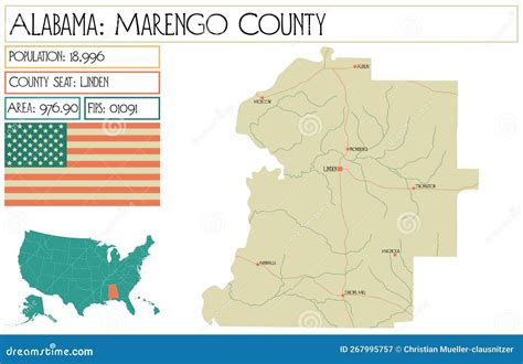 Map of Marengo County in Alabama, USA. Stock Vector - Illustration of ...