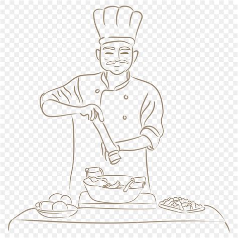 Ilustração Em Vetor Desenho De Linha Chef Cozinhando PNG Chef Comida