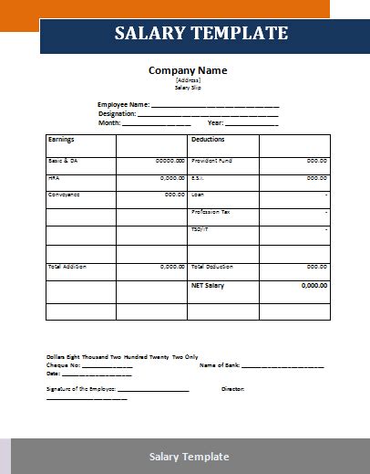 Salary Templates 12 Free Word Excel And Pdf Formats Samples Examples Forms