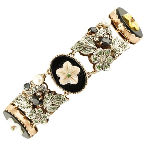 Mikimoto Pearl Diamond Gold Wide Bracelet at 1stDibs