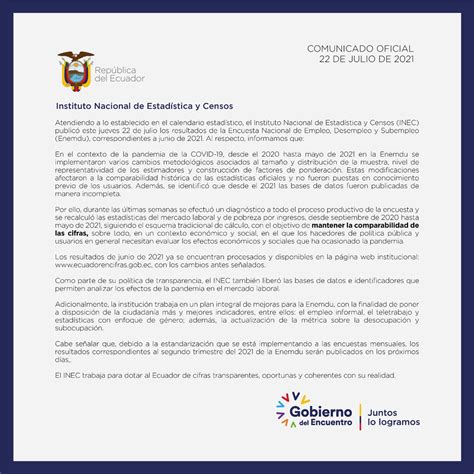 Comunicado Oficial Instituto Nacional De Estad Stica Y Censos