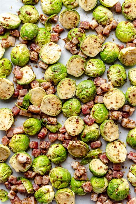 Maple Mustard Roasted Brussels Sprouts With Pancetta And Parmesan Recipe In 2021 Brussel