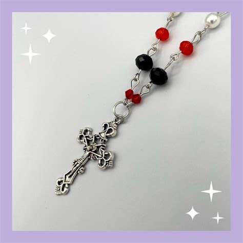 Black And Red Cross Necklace Etsy