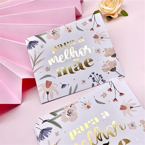 PRÉ VENDA DIAS ÚTEIS un Postal Hot Stamping Dourado Melhor Mãe Luli Paper